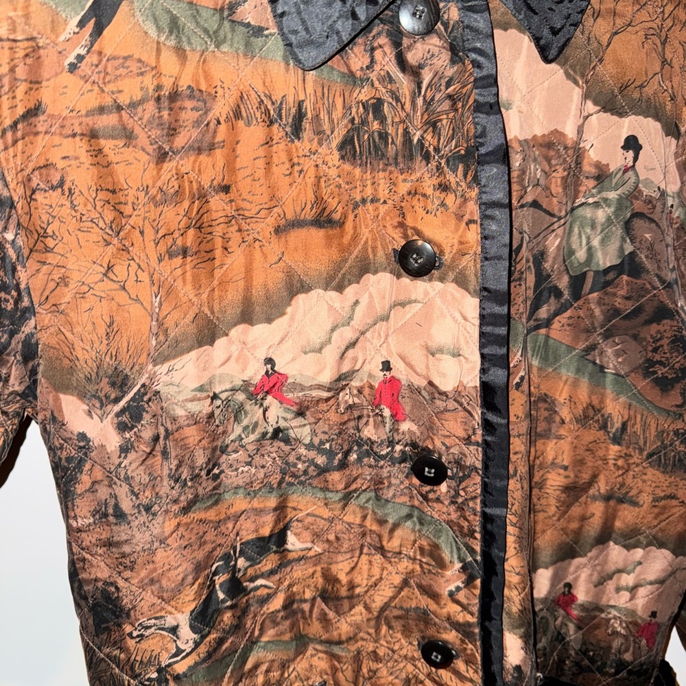 Vintage Women’s Equestrian Foxhunting Print lightweight quilted jacket - Picture 2 of 5